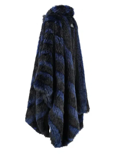 Pre-owned Emporio Armani Striped Faux-fur Coat In Blue