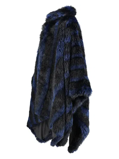 Pre-owned Emporio Armani Striped Faux-fur Coat In Blue