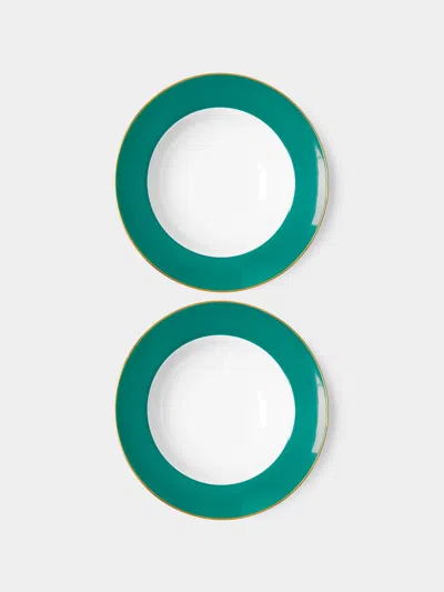 Robert Haviland & C Parlon Coco Hand-painted Porcelain Pasta Bowls (set Of 2) In Green