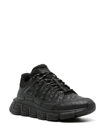Versace Trigreca Sneakers With Baroque Jacquard Motif In Black