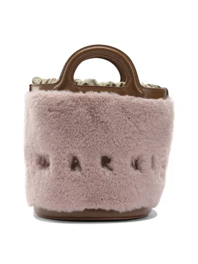 Marni Mini Tropicalia Shearling Top Handle Bag In Pink