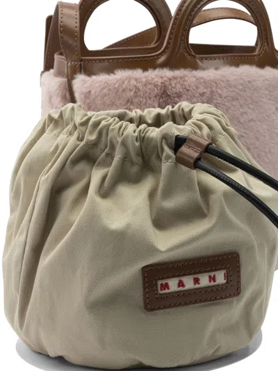 Marni Mini Tropicalia Shearling Top Handle Bag In Pink