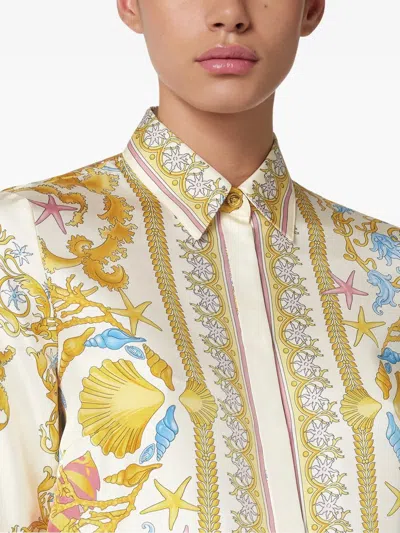 Versace Underwater Barocco Print Silk Shirt In Brown
