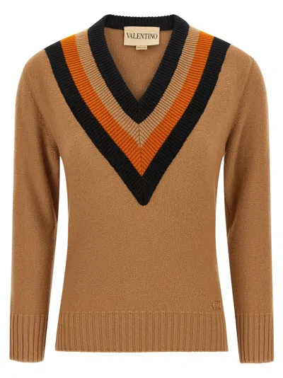 Valentino Garavani Wool Sweater Sweaters And Cardigans Beige In Brown