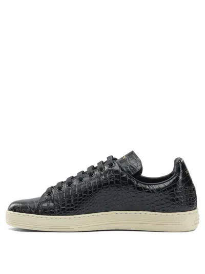 Tom Ford Textured Crocodile Pattern Sneakers With Rubber Sole In Black