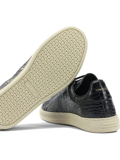 Tom Ford Textured Crocodile Pattern Sneakers With Rubber Sole In Black