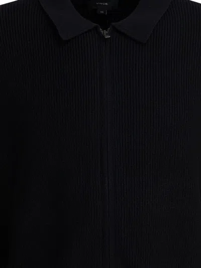 Vince Regular Fit Zip Front Sweater In Black
