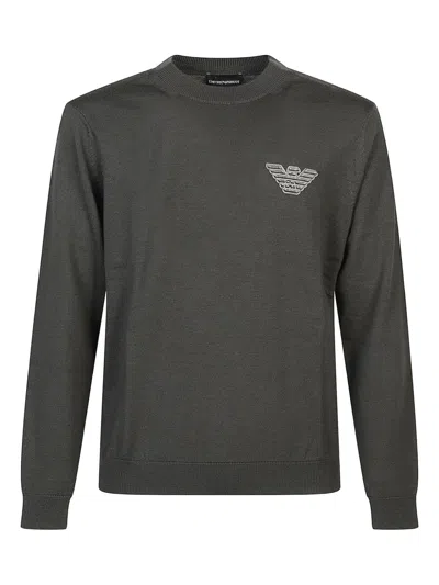 Emporio Armani Logo-embroidered Wool Sweater In Gray