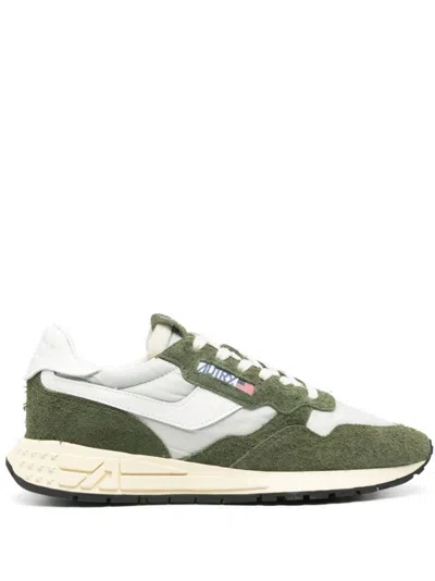 Autry Green And White Suede And Nylon Reelwind Low Sneakers In Green