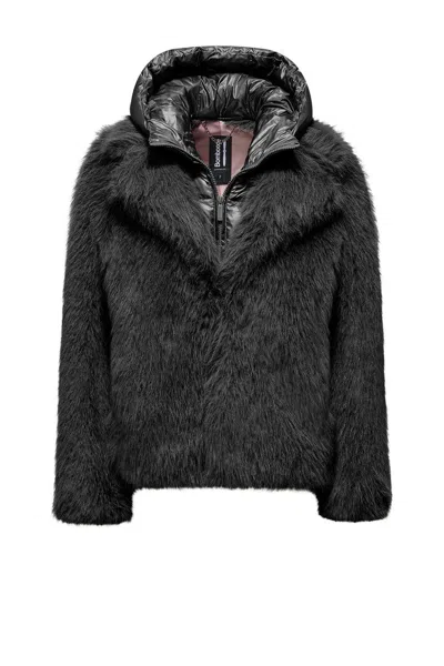 Bomboogie Detachable-hood Single-breasted Jacket In Black