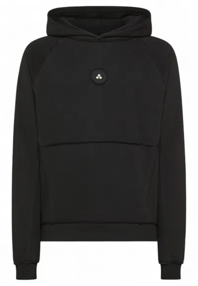 Peuterey Ribbed Knit Hoodie With Polished Finish In Black