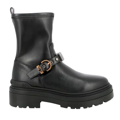 Pinko Booties With Metal Inserts In Black