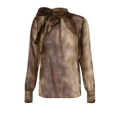Elisabetta Franchi Sheer Silk Blouse With Integrated Scarf In Multi