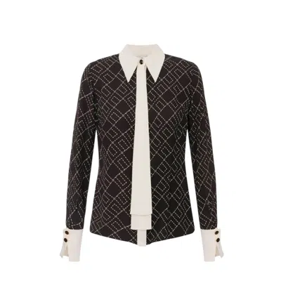 Elisabetta Franchi Georgette Shirt With Two-tone Print Black/milk In Black