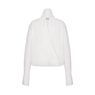 Alberta Ferretti White Cotton Blouse With Wrap Design In Gray