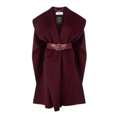 Elisabetta Franchi Women's Coats  - Coat With Belt - Burgundy In Multi
