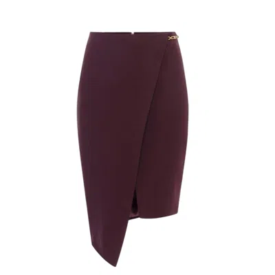 Elisabetta Franchi Asymmetrical Bordeaux Skirt With Wrap-style Front In Burgundy