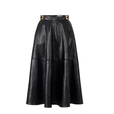 Elisabetta Franchi Crackled Leather-effect Synthetic Maxi Skirt With Flared Hem In Black