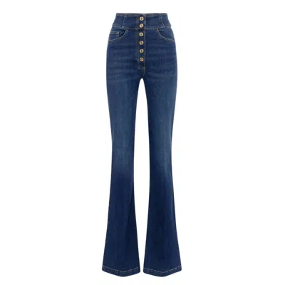 Elisabetta Franchi High-waisted Flared Leg Trousers With Button Detailing In Blue