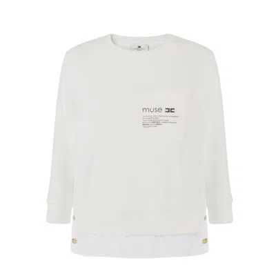 Elisabetta Franchi Fleece Top With Details In Poplin Fabric In White