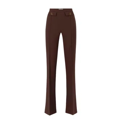 Elisabetta Franchi High-waisted Flared Pants With Decorative Button Details In Brown