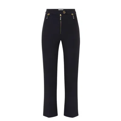 Elisabetta Franchi Straight-leg Cropped Crepe Pants With Gold Accents In Black