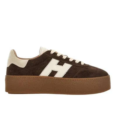 Hogan Chocolate Brown Suede Platform Sneakers With Lace-up Closure And H Logo Detail
