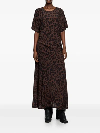 Bimba Y Lola Gathered Short Sleeve Dress In Brown