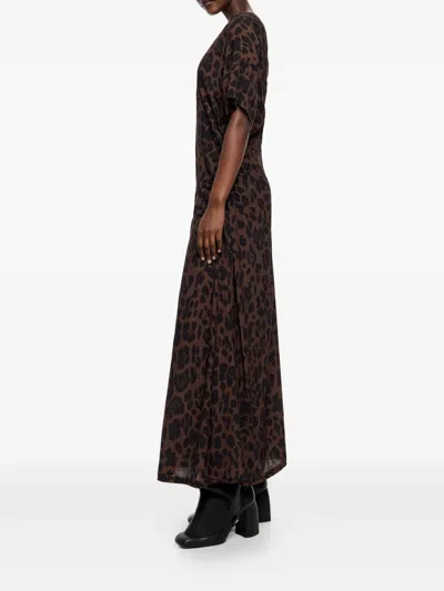 Bimba Y Lola Gathered Short Sleeve Dress In Brown