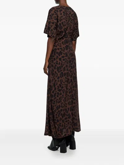 Bimba Y Lola Gathered Short Sleeve Dress In Brown