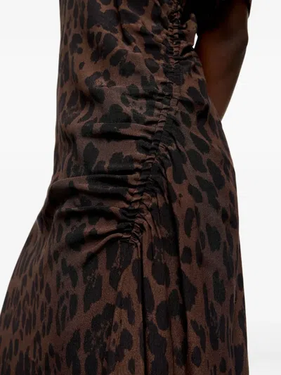 Bimba Y Lola Gathered Short Sleeve Dress In Brown