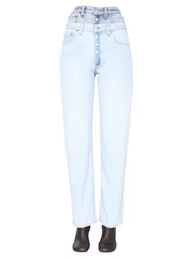 1/off Double-waisted Light Wash Denim Jeans In Blue