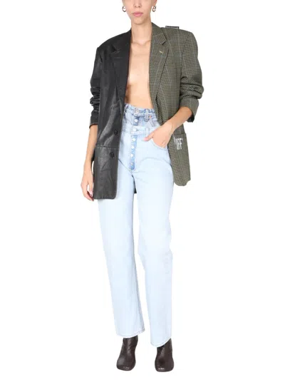 1/off Double-waisted Light Wash Denim Jeans In Blue