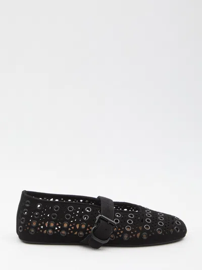 Alaïa Eyelet Detail Suede Ballerina Flats In Black