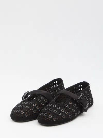 Alaïa Eyelet Detail Suede Ballerina Flats In Black
