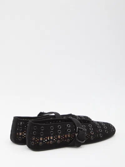 Alaïa Eyelet Detail Suede Ballerina Flats In Black