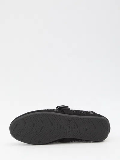 Alaïa Eyelet Detail Suede Ballerina Flats In Black