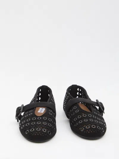 Alaïa Eyelet Detail Suede Ballerina Flats In Black