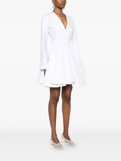 Alaïa Asym Belt Dress In Poplin In White