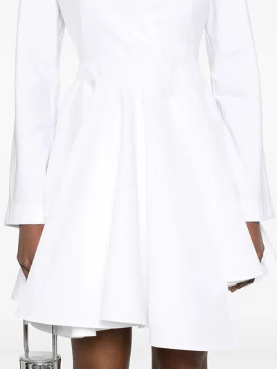 Alaïa Asym Belt Dress In Poplin In White
