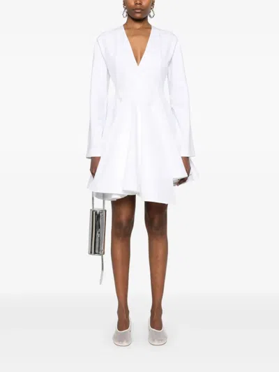 Alaïa Asym Belt Dress In Poplin In White