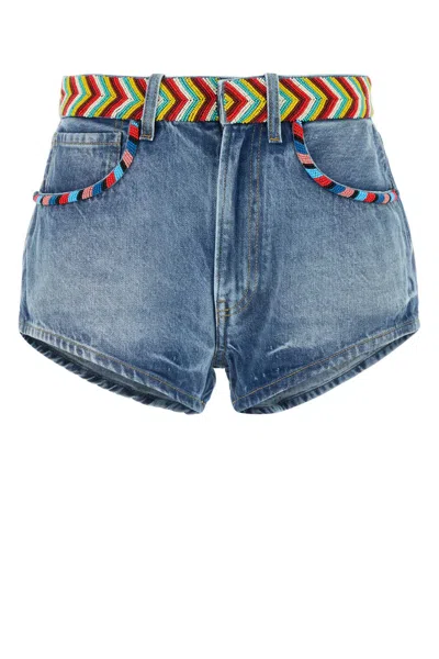 Alanui Denim Memories On The Savannah Shorts In Blue
