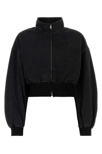 Alexander Wang Women Slate Denim Bomber Jacket In Black