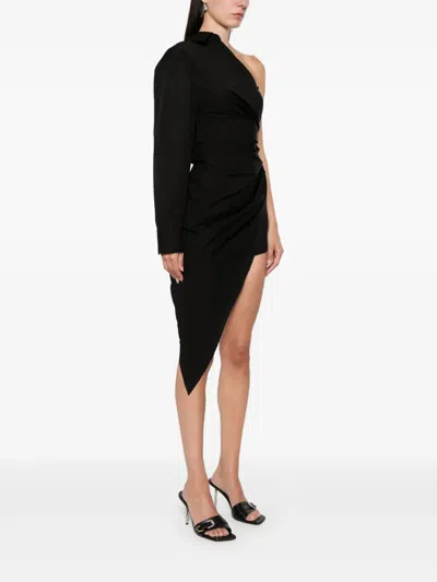 Alexander Wang Asymmetrical Ruched Shirt Dress With Pointed Hem In Black