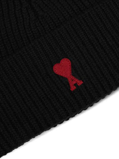 Ami Alexandre Mattiussi Black Beanie With Turn-up Brim And Adc Embroidery On The Front In Wool Man In Black