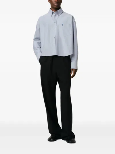 Ami Alexandre Mattiussi Ami Paris Chemise Cropped Oversize Col Button In Blue