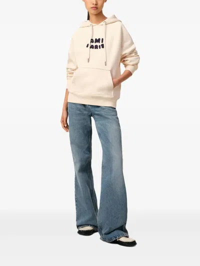 Ami Alexandre Mattiussi Ami Paris Logo Cotton Hoodie In Neutral