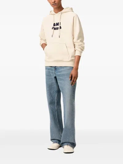 Ami Alexandre Mattiussi Ami Paris Logo Cotton Hoodie In Neutral