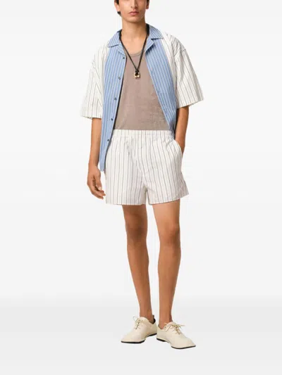 Ami Alexandre Mattiussi Ami Paris White Shorts With Black And Light Blue Stripes In White