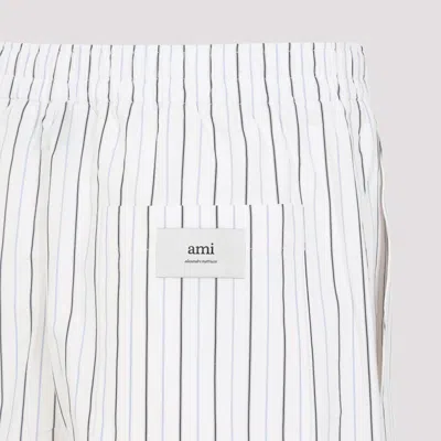 Ami Alexandre Mattiussi Ami Paris White Shorts With Black And Light Blue Stripes In White
